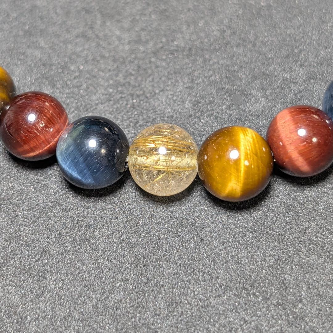 タイチンルチル 三種タイガーアイ 数珠 ブレスレット エナジーストーン お守り