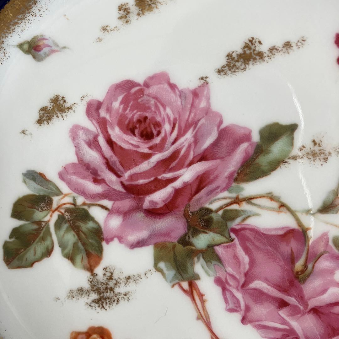 リモージュ　シャルルアレンフェルト　金彩コバルト　ピンクローズのプレート