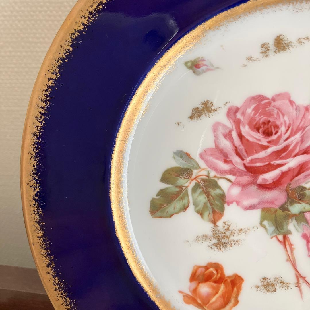 リモージュ　シャルルアレンフェルト　金彩コバルト　ピンクローズのプレート