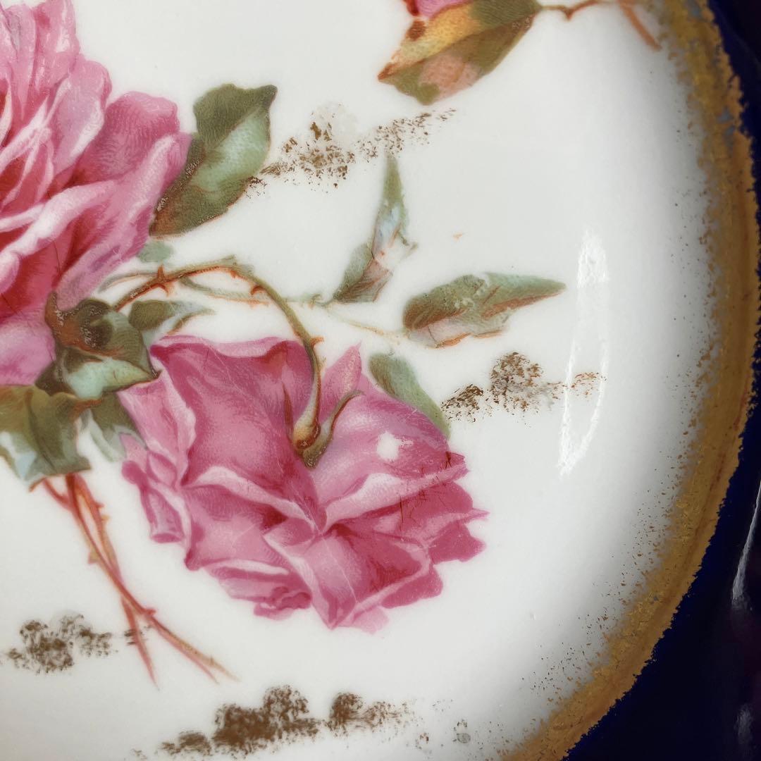 リモージュ　シャルルアレンフェルト　金彩コバルト　ピンクローズのプレート