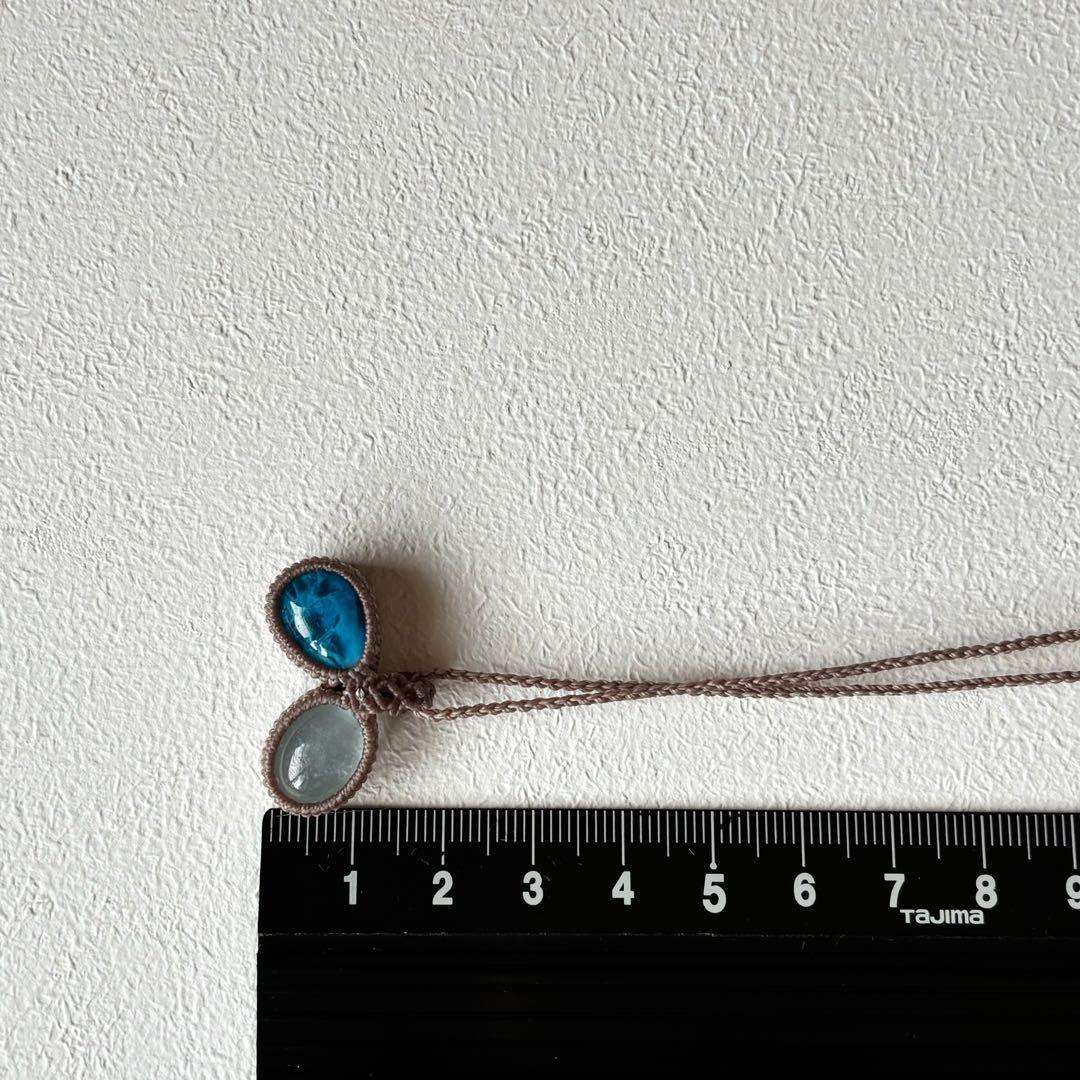 マクラメアクセサリー＊アクアマリン×アパタイト／天然石ネックレス／ベージュ