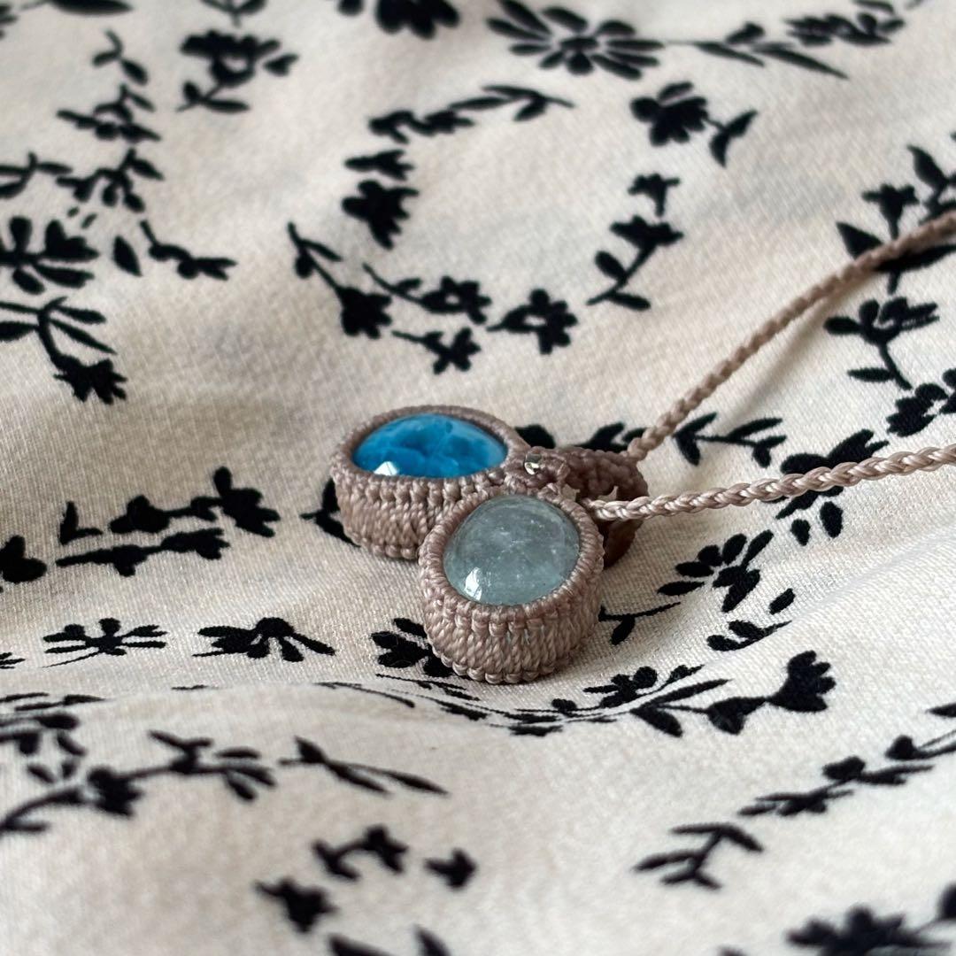 マクラメアクセサリー＊アクアマリン×アパタイト／天然石ネックレス／ベージュ