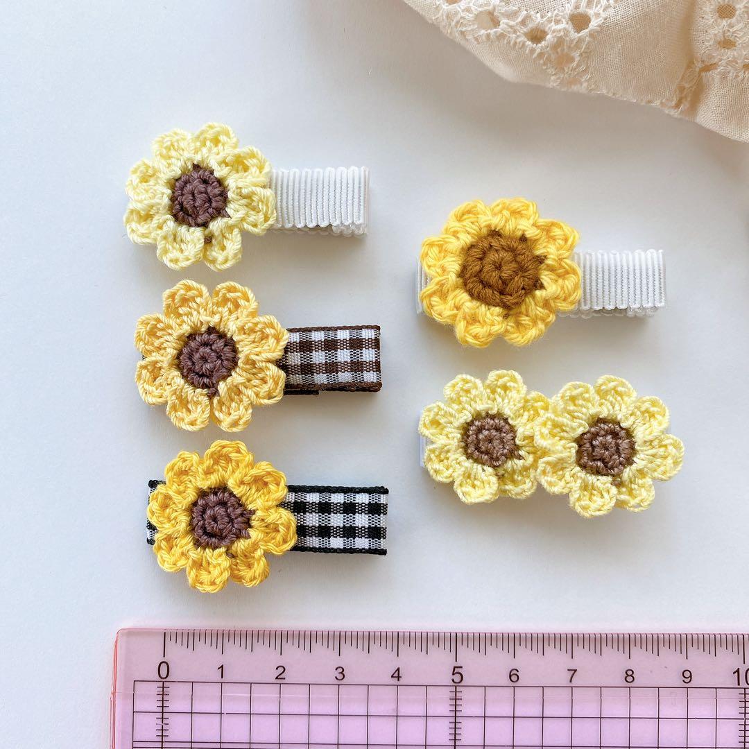 ❁ひまわり❁ ベビーヘアピン　ベビーヘアクリップ　ベビーヘアゴム
