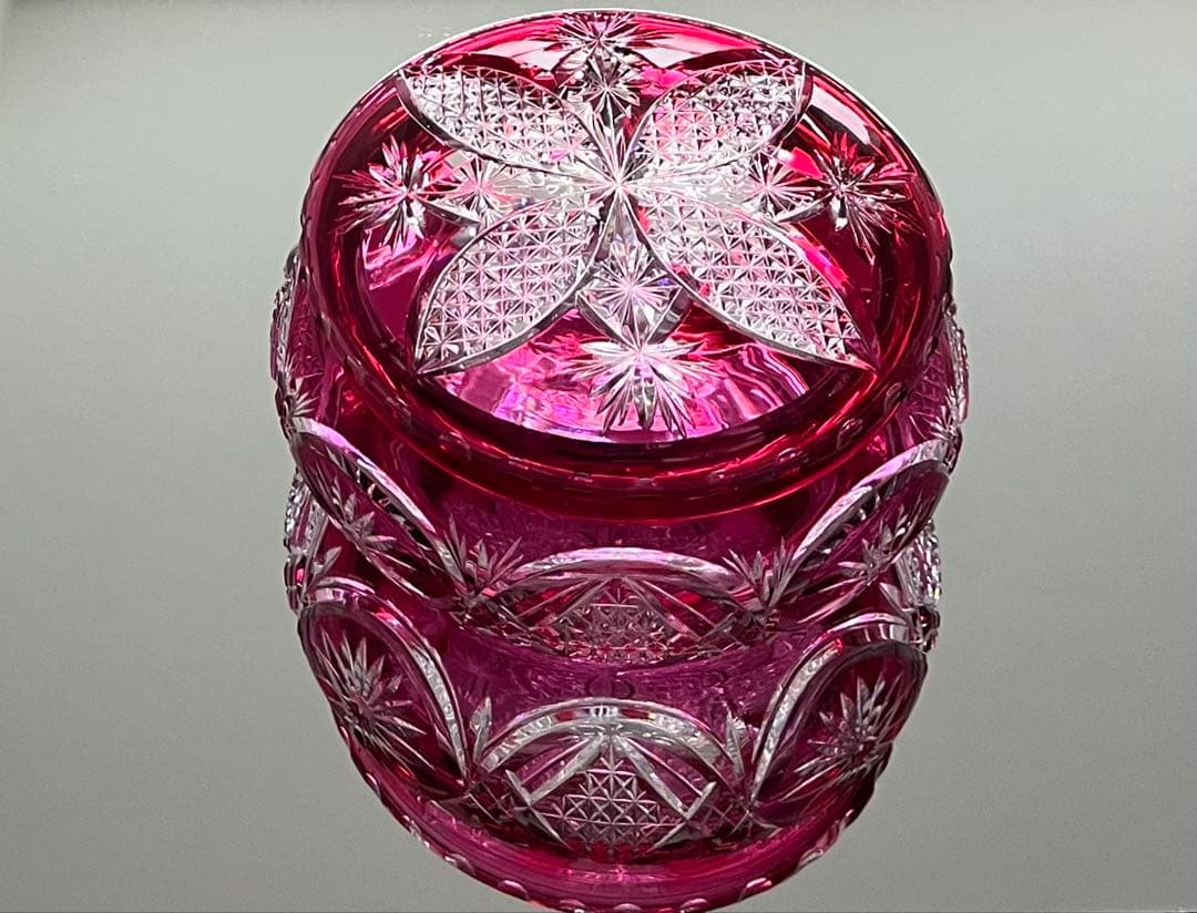 Baccarat バカラ/※刻印有 紅色被せ装飾　蓋物 大型　極稀少