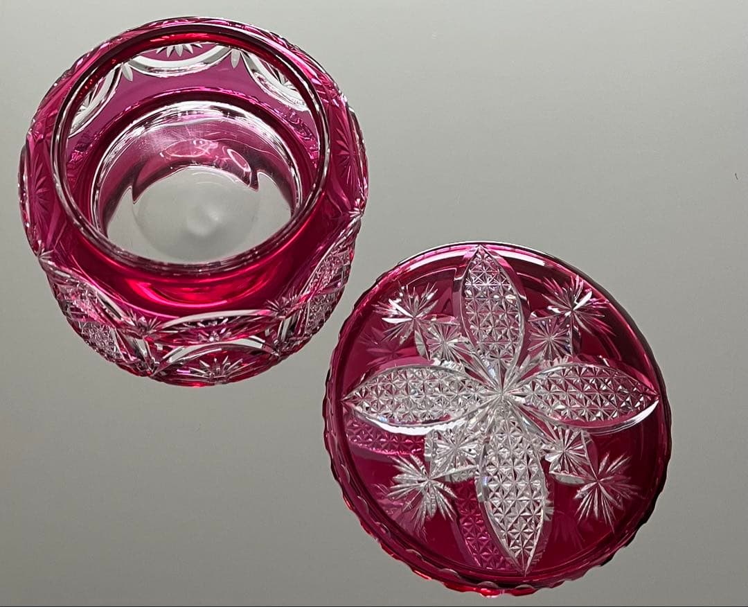 Baccarat バカラ/※刻印有 紅色被せ装飾　蓋物 大型　極稀少