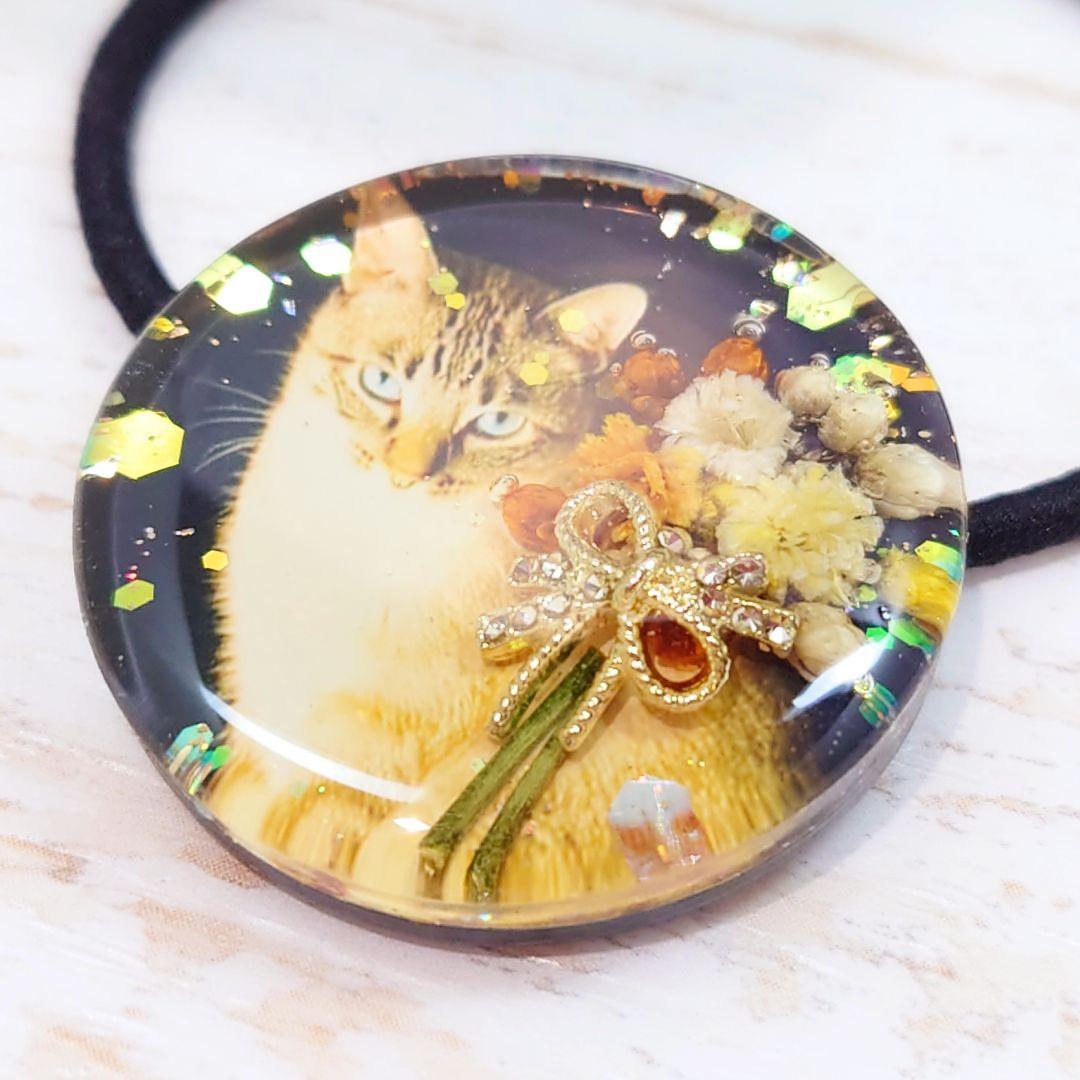 花束猫ちゃんのヘアゴム ハンドメイド レジン かすみ草 ネックレス ブーケ お花