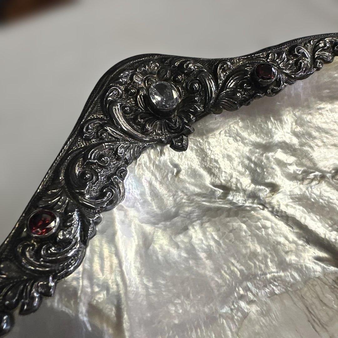 シルバー，銀，小物入り，真珠母貝の装飾皿