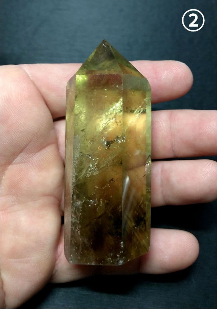 【美品,希少】レモンクォーツ《ポイント》２本セット　置物　虹　ゼウスクォーツ