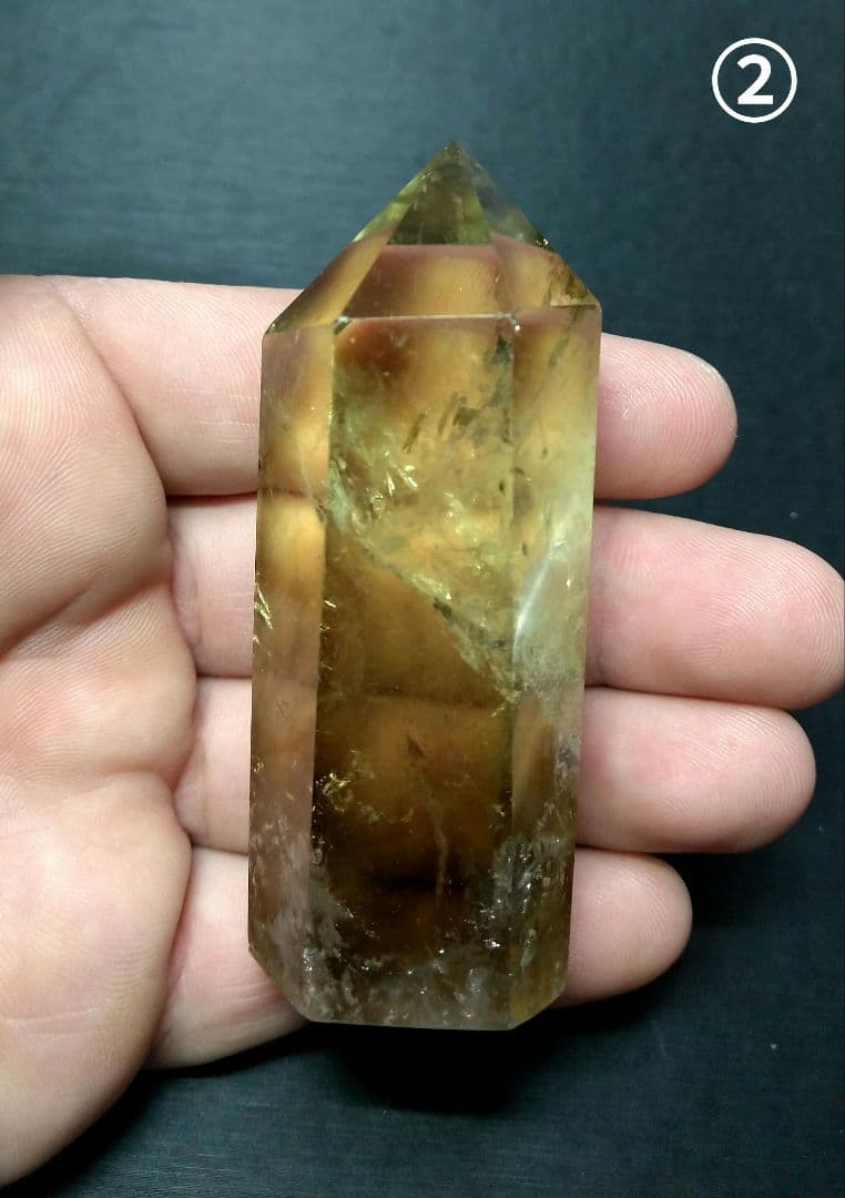 【美品,希少】レモンクォーツ《ポイント》２本セット　置物　虹　ゼウスクォーツ