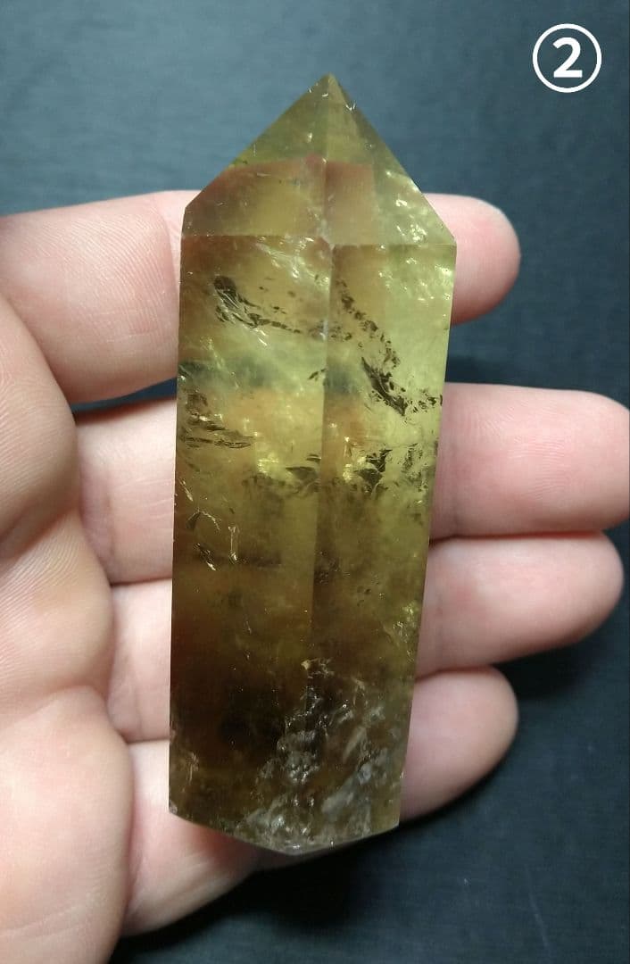 【美品,希少】レモンクォーツ《ポイント》２本セット　置物　虹　ゼウスクォーツ