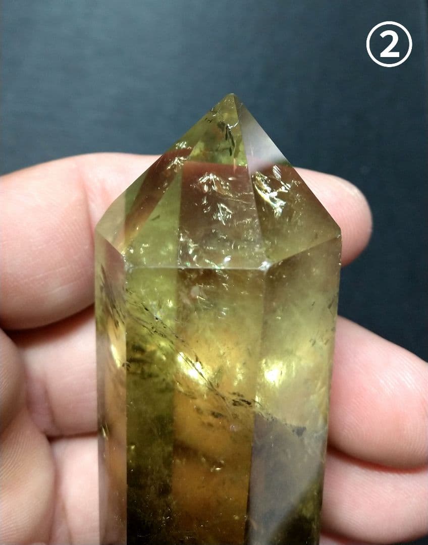 【美品,希少】レモンクォーツ《ポイント》２本セット　置物　虹　ゼウスクォーツ