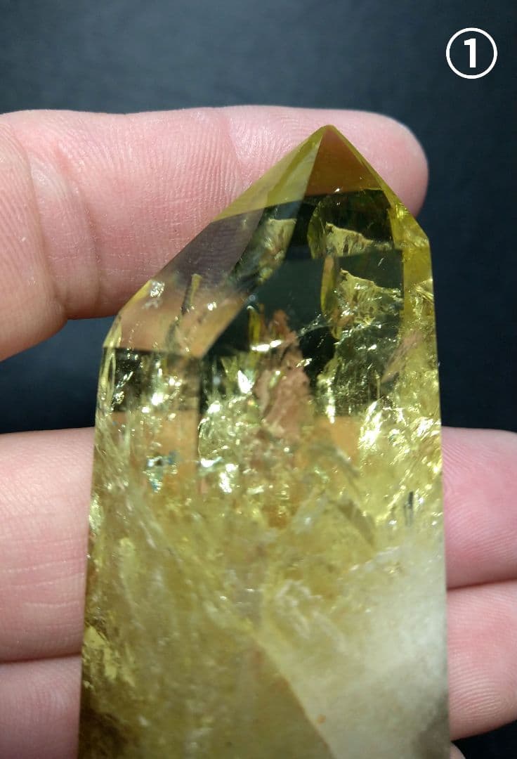 【美品,希少】レモンクォーツ《ポイント》２本セット　置物　虹　ゼウスクォーツ