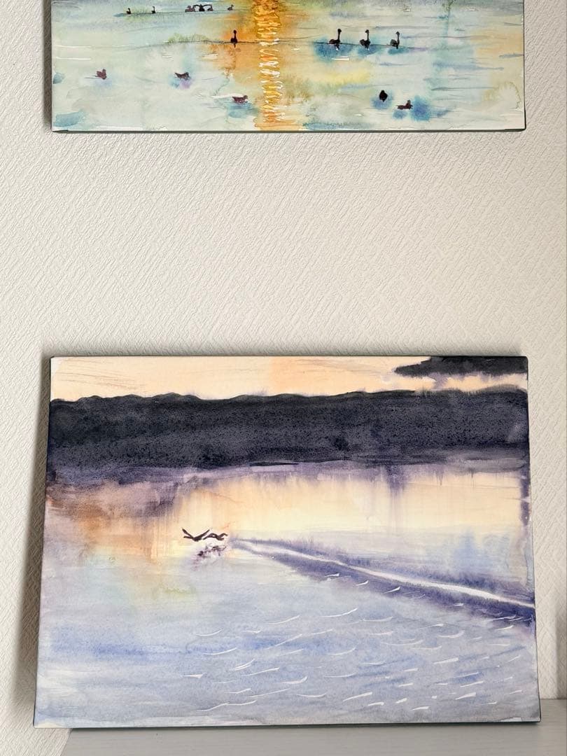 F4サイズ水彩パネル画「湖上のワルツ」／アルシュ水彩紙使用