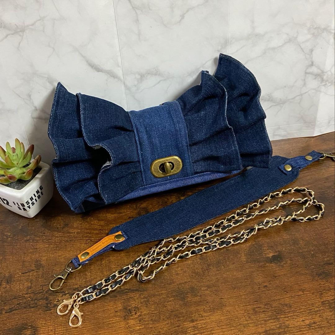 No.38 デニムリメイク【フリル付き 長財布】お財布バッグ ハンドメイド