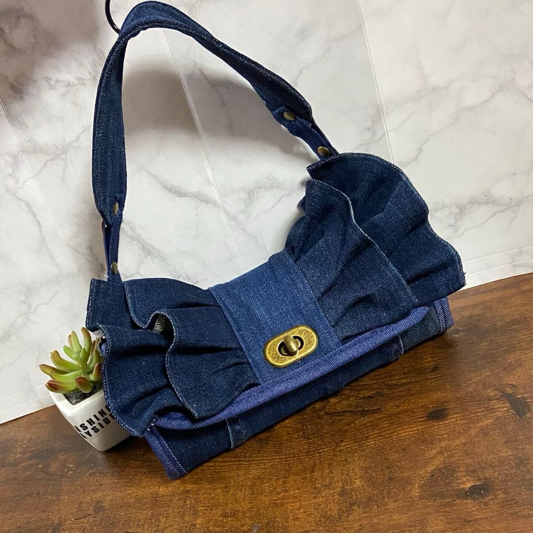 No.38 デニムリメイク【フリル付き 長財布】お財布バッグ ハンドメイド