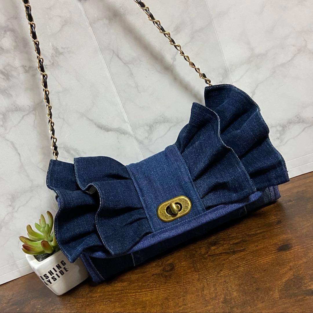 No.38 デニムリメイク【フリル付き 長財布】お財布バッグ ハンドメイド