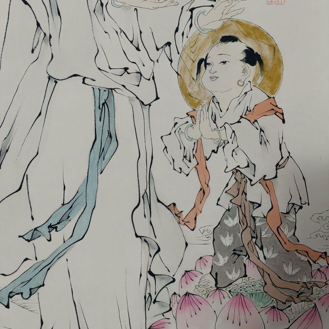 范曾 観世音菩薩図 三尺中堂 掛け軸 中国美術 人物画 証書付き