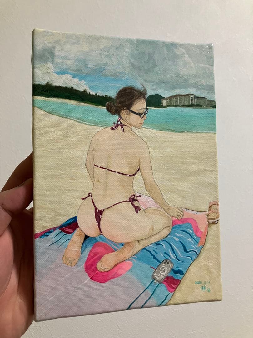 絵　絵画　アート　人物画　海　沖縄　ビーチ　日光浴　インテリア　癒し　セクシー