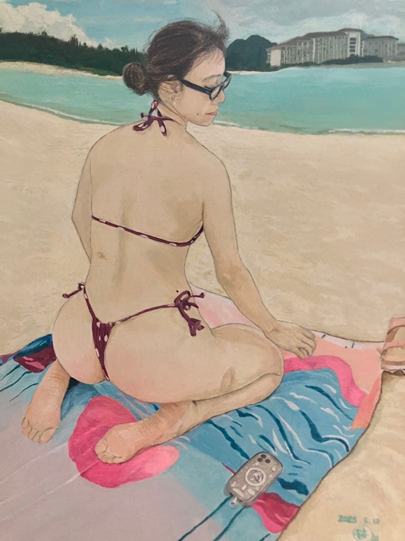 絵　絵画　アート　人物画　海　沖縄　ビーチ　日光浴　インテリア　癒し　セクシー