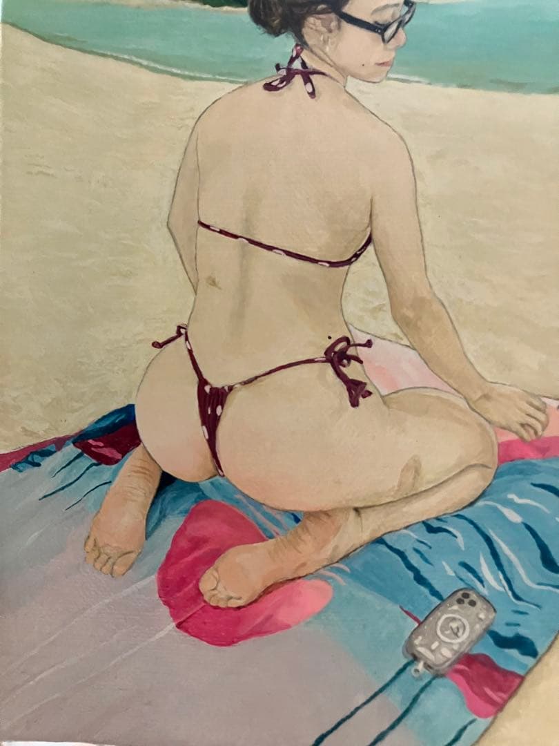 絵　絵画　アート　人物画　海　沖縄　ビーチ　日光浴　インテリア　癒し　セクシー
