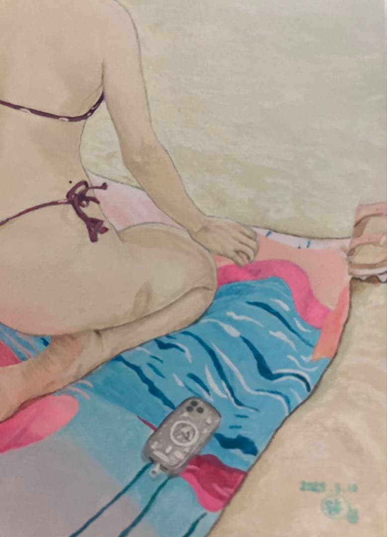 絵　絵画　アート　人物画　海　沖縄　ビーチ　日光浴　インテリア　癒し　セクシー