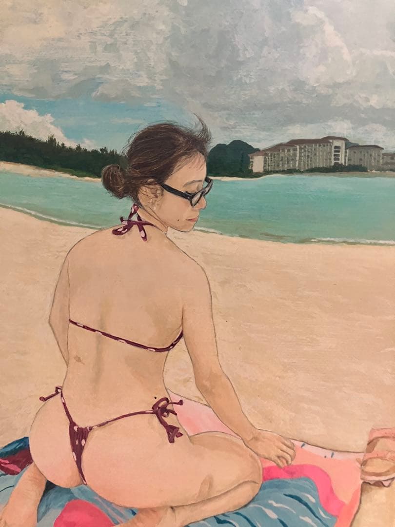絵　絵画　アート　人物画　海　沖縄　ビーチ　日光浴　インテリア　癒し　セクシー
