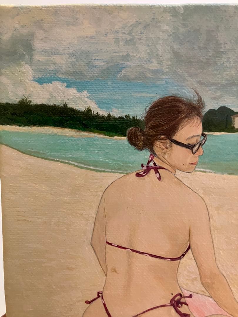 絵　絵画　アート　人物画　海　沖縄　ビーチ　日光浴　インテリア　癒し　セクシー