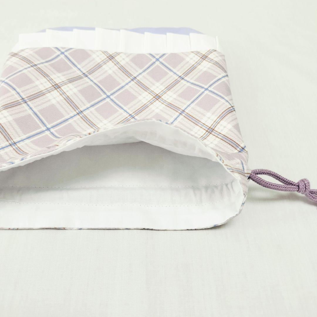 くう(*ˊ˘ˋ*)様オーダー　手提げ　ナップサック　シューズ袋　巾着チェック薄紫