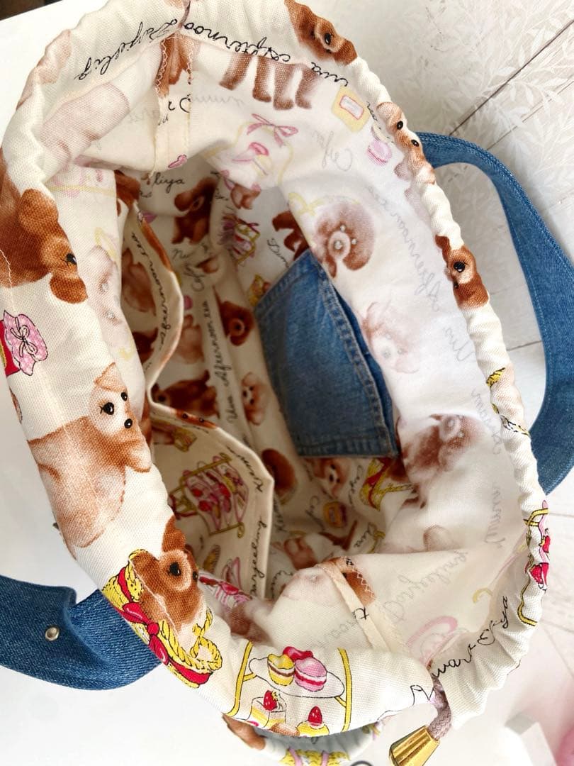 デニムリメイクバッグS ポップコーン×わんちゃん
