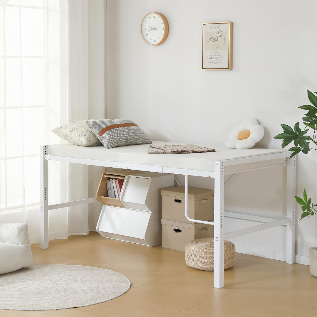 【高さ90cm】ロフトベッドスチール 耐震 ベッド 高さ調整可能　WHITE