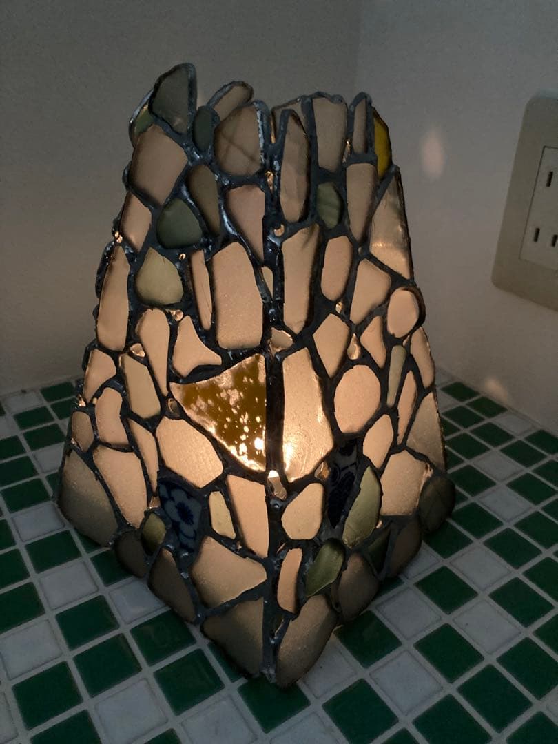 キャンドルホルダー　ステンドグラス　シーグラス　シー陶片　ウランガラス