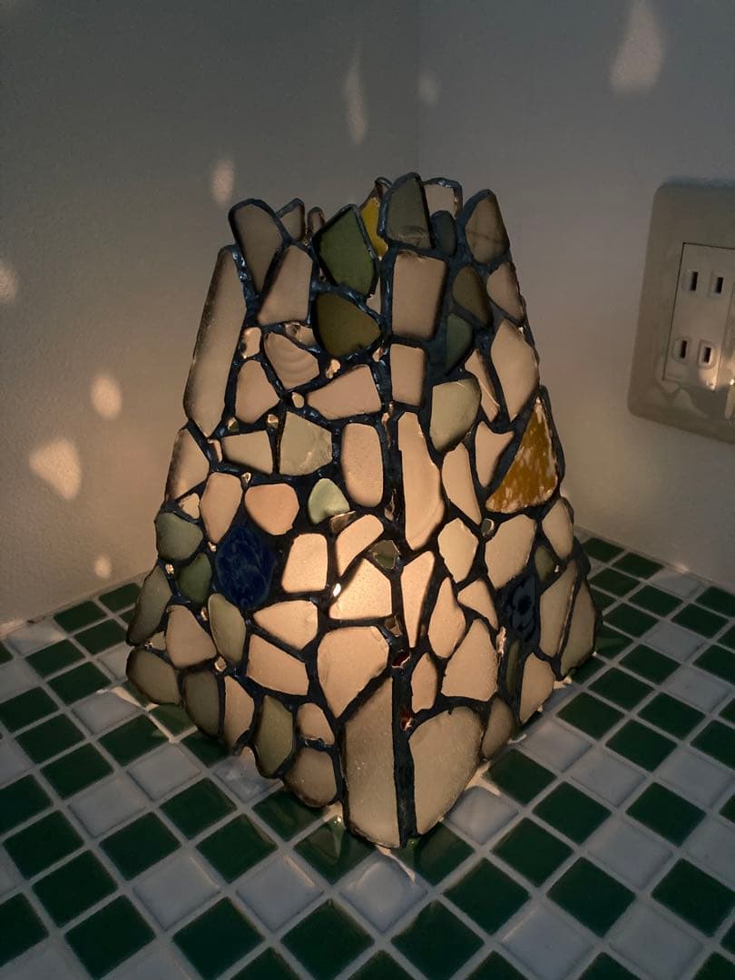 キャンドルホルダー　ステンドグラス　シーグラス　シー陶片　ウランガラス