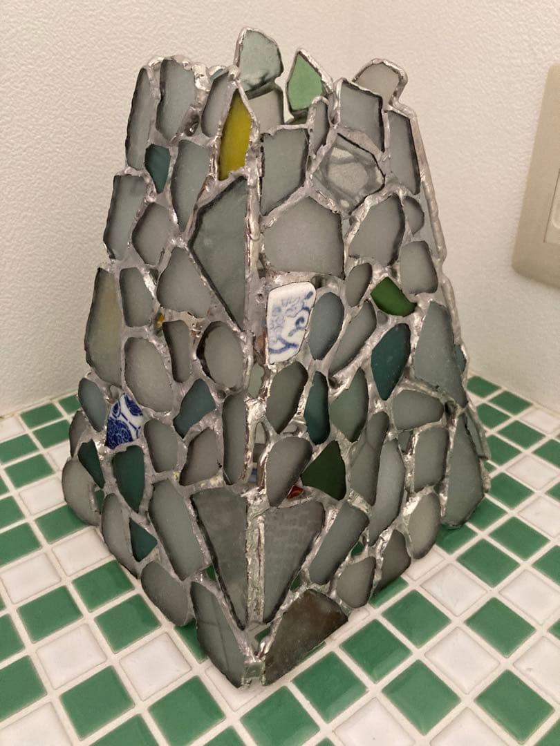 キャンドルホルダー　ステンドグラス　シーグラス　シー陶片　ウランガラス