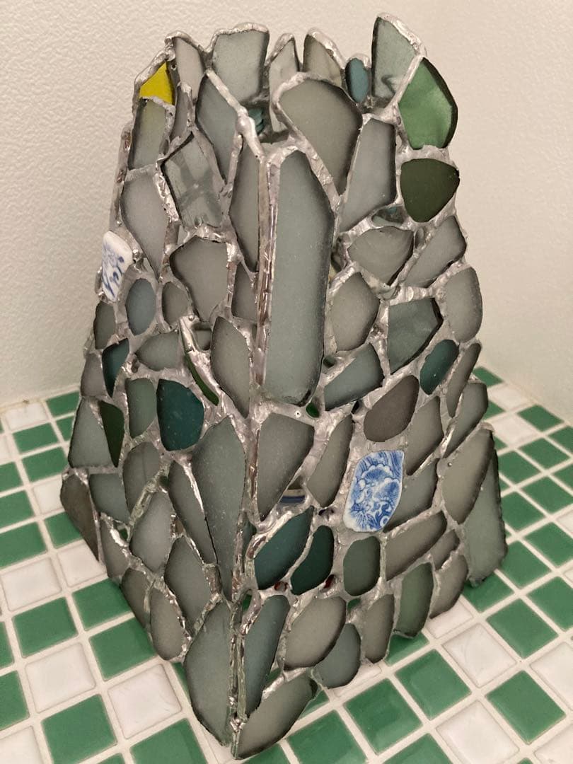 キャンドルホルダー　ステンドグラス　シーグラス　シー陶片　ウランガラス