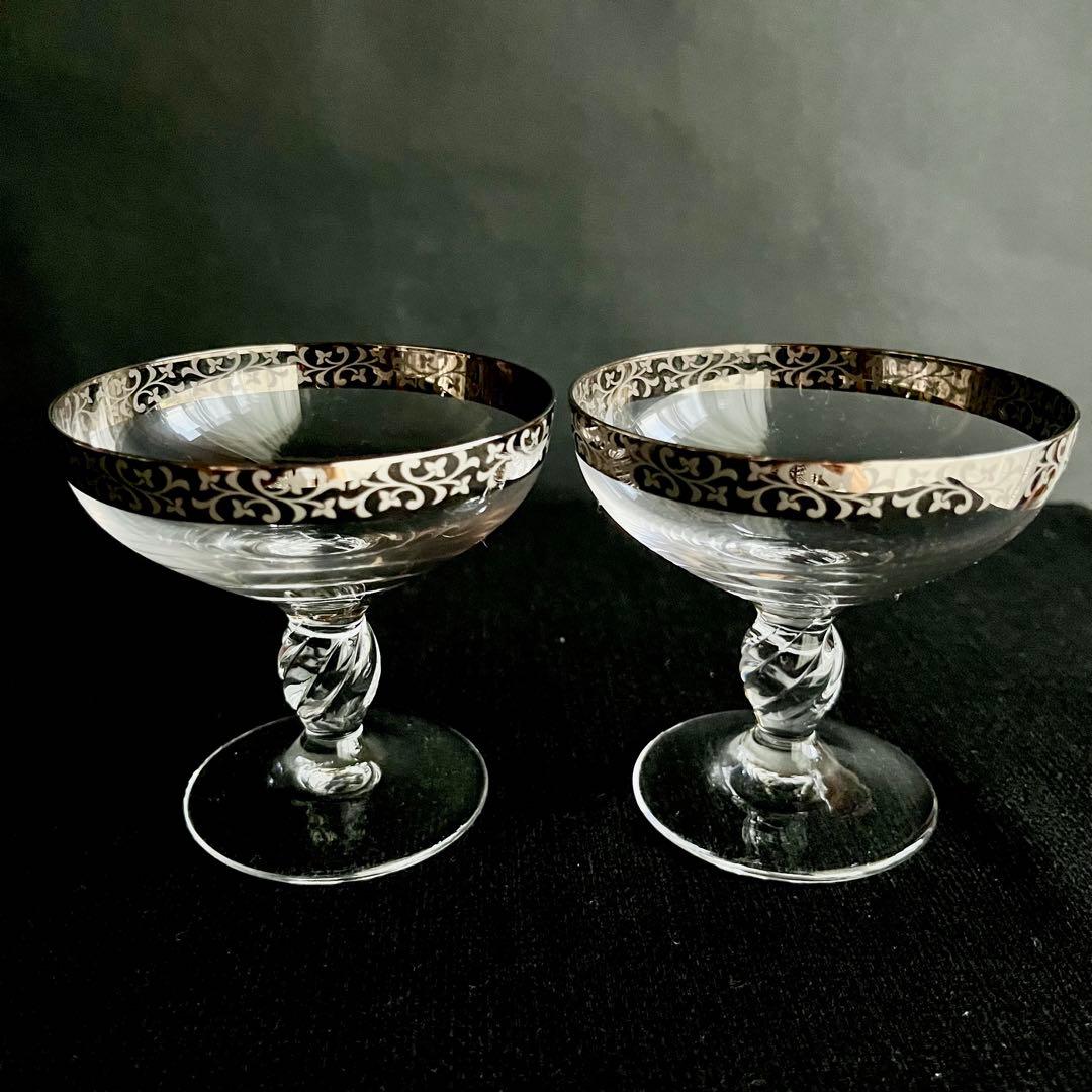 ★新品未使用★ プラチナ唐草　クリアガラス高高台　2個セット
