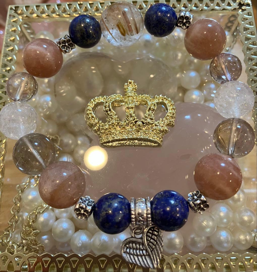 ムーンストーン&ラピスラズリ ブレスレット 17cm ハートチャーム付き