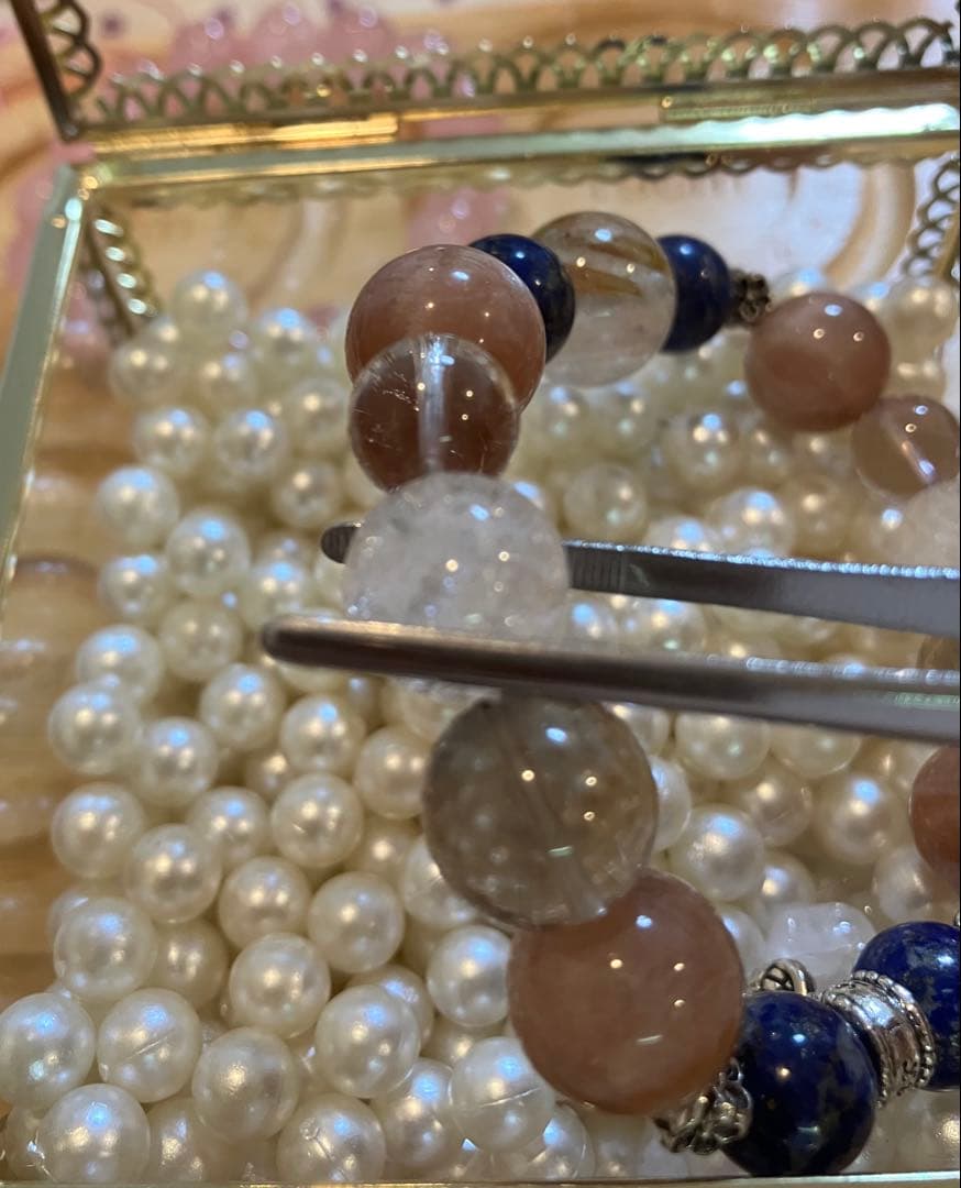 ムーンストーン&ラピスラズリ ブレスレット 17cm ハートチャーム付き