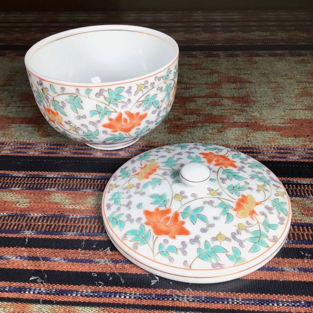 美濃焼　前畑陶器　『花唐草』　お茶茶碗　5客　中皿　5枚