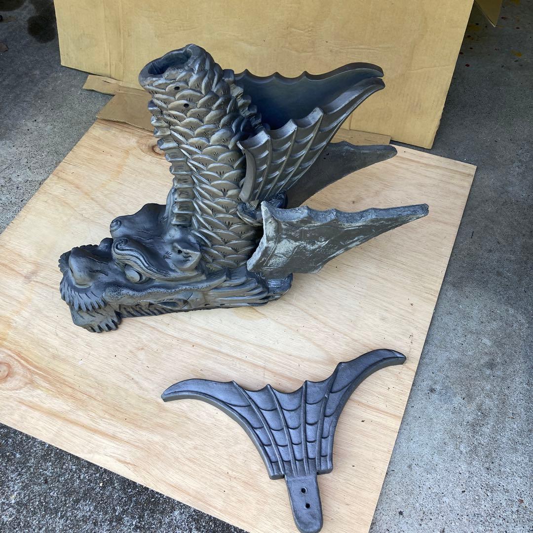 訳あり　希少‼️特大　シャチホコ　古瓦　置物　オブジェ　重さ約23kg引き取り限定