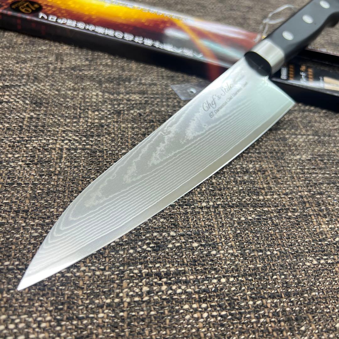 ★新品67層ダマスカス牛刀包丁180mm本通し3点カシメ止