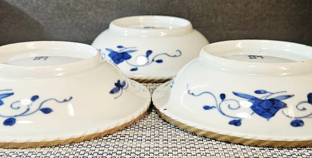 上作品❗】江戸末期　古伊万里　染錦　見込に鹿　花に鳳凰　15.3cm膾皿深皿3客