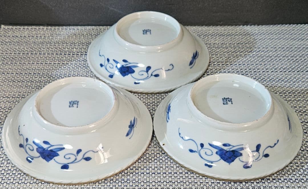 上作品❗】江戸末期　古伊万里　染錦　見込に鹿　花に鳳凰　15.3cm膾皿深皿3客