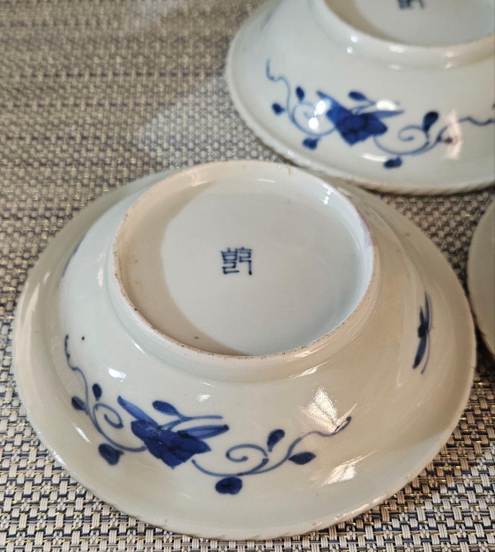 上作品❗】江戸末期　古伊万里　染錦　見込に鹿　花に鳳凰　15.3cm膾皿深皿3客