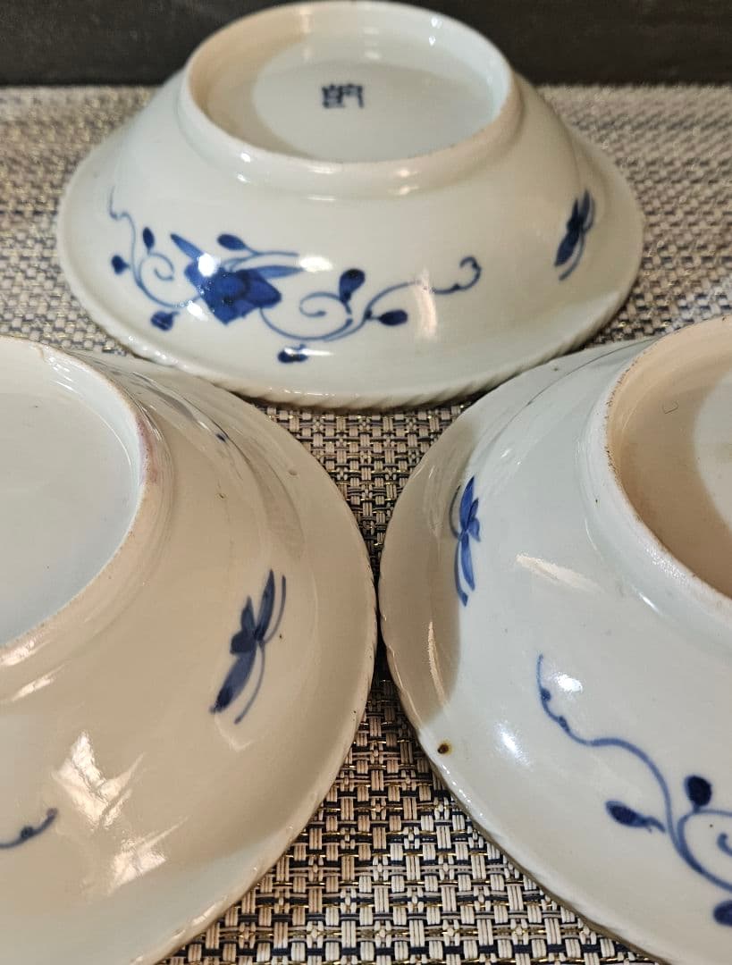 上作品❗】江戸末期　古伊万里　染錦　見込に鹿　花に鳳凰　15.3cm膾皿深皿3客
