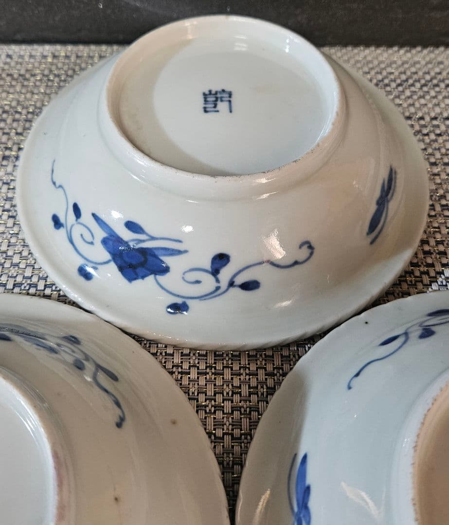 上作品❗】江戸末期　古伊万里　染錦　見込に鹿　花に鳳凰　15.3cm膾皿深皿3客