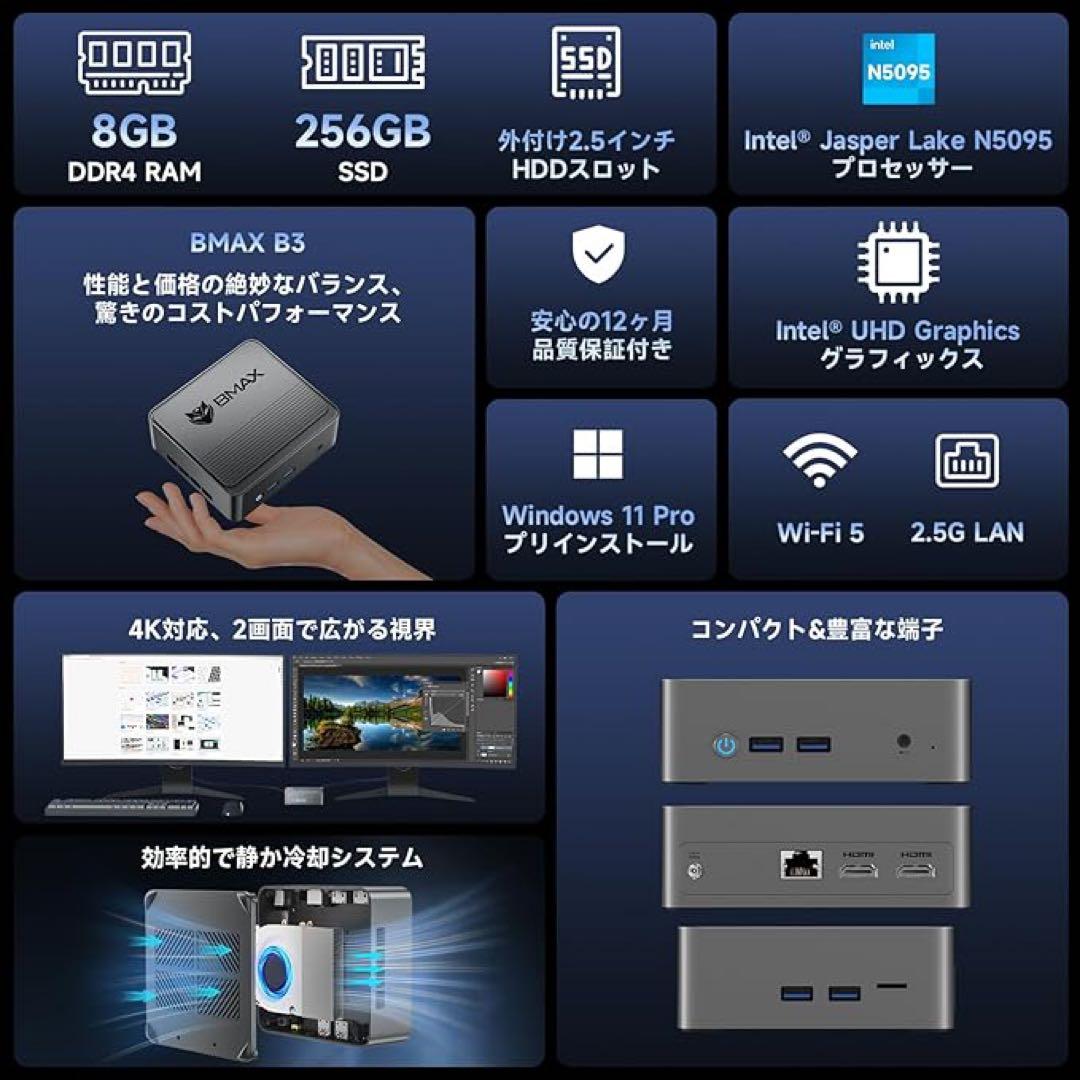 ミニpc Intel N5095搭載 DDR4 8GB+128GB SSD