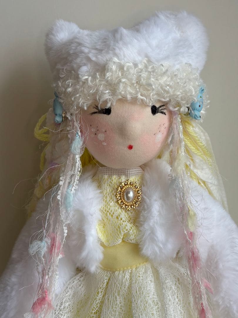 ハンドメイド 人形 猫耳ニット 黄色 女の子