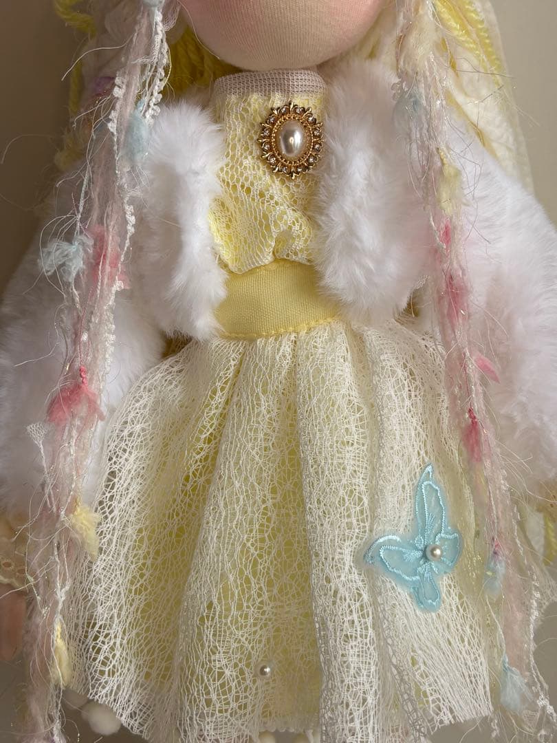 ハンドメイド 人形 猫耳ニット 黄色 女の子