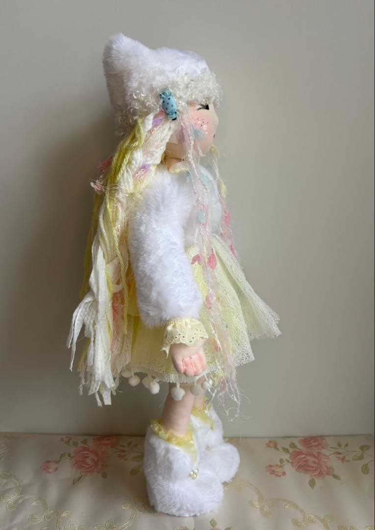 ハンドメイド 人形 猫耳ニット 黄色 女の子