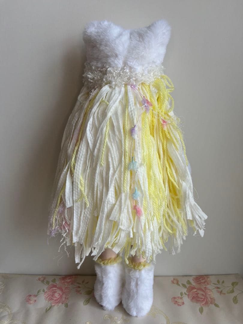 ハンドメイド 人形 猫耳ニット 黄色 女の子